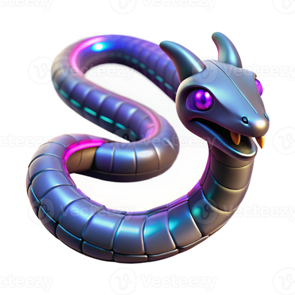 Cybernetic Serpent Digital Creature Art A mythical serpent crafted as a cybernetic design, its scales glowing with digital energy in a digital world. png