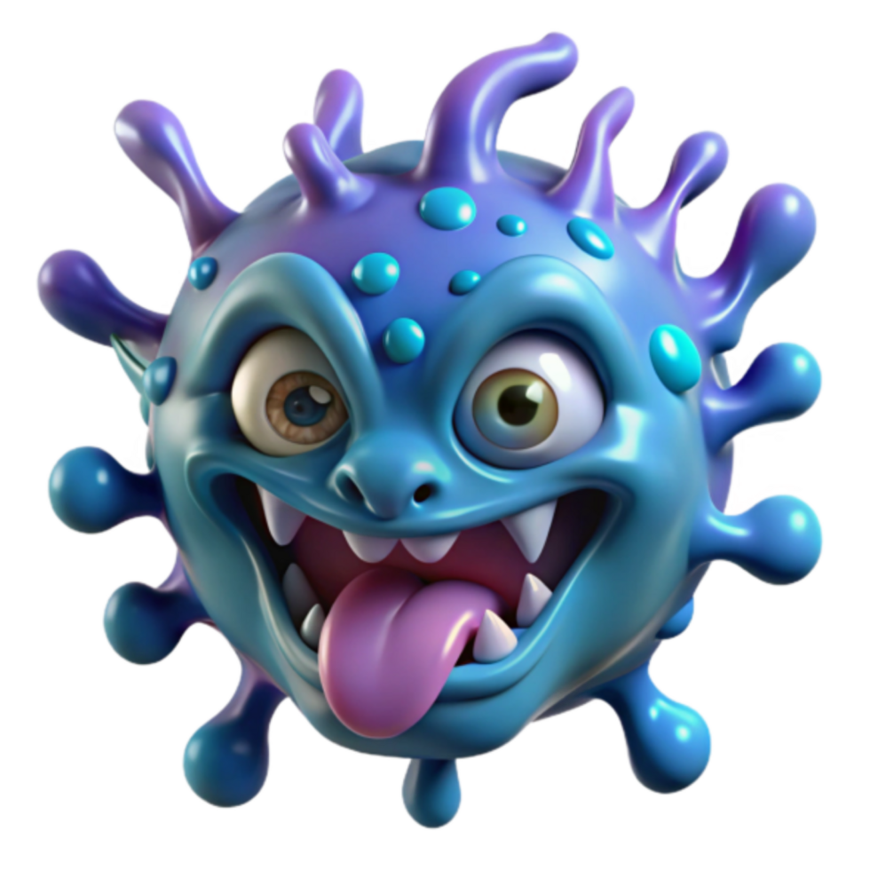Playful 3D Render of a Cartoon Virus with a Mischievous Grin png