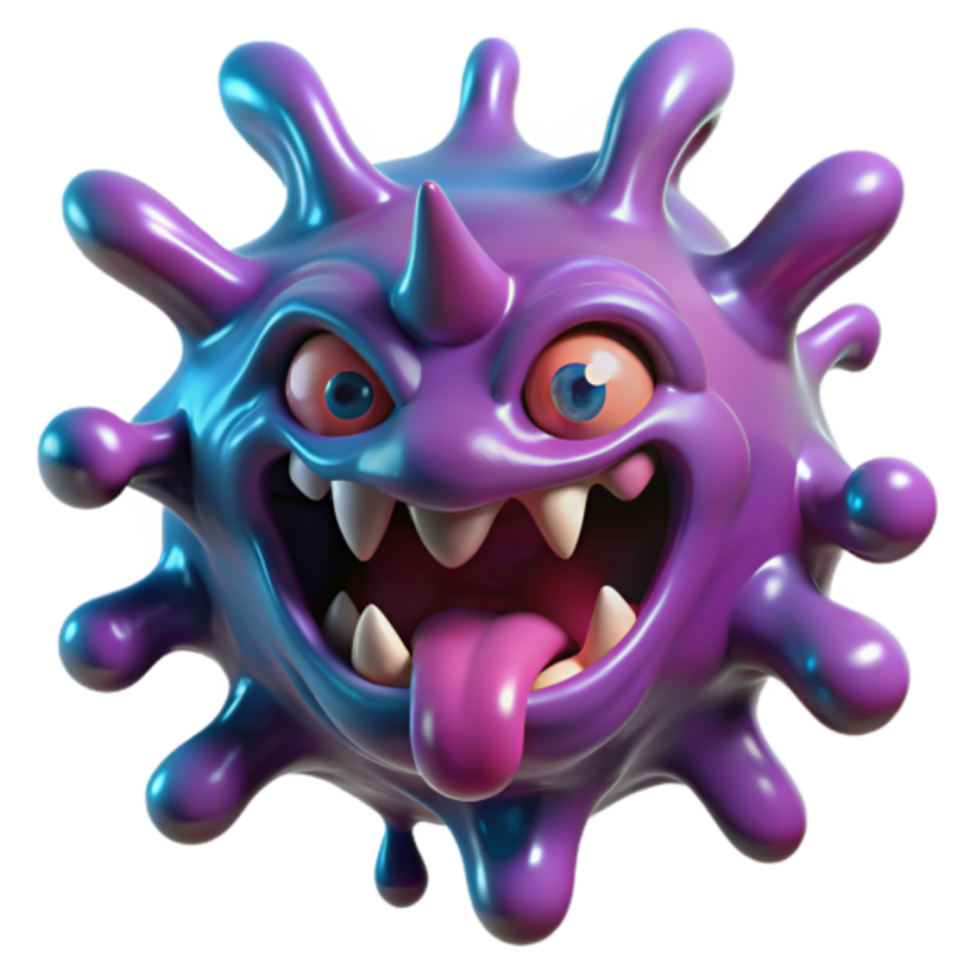 Grinning Virus 3D Render Cartoon Illustration png