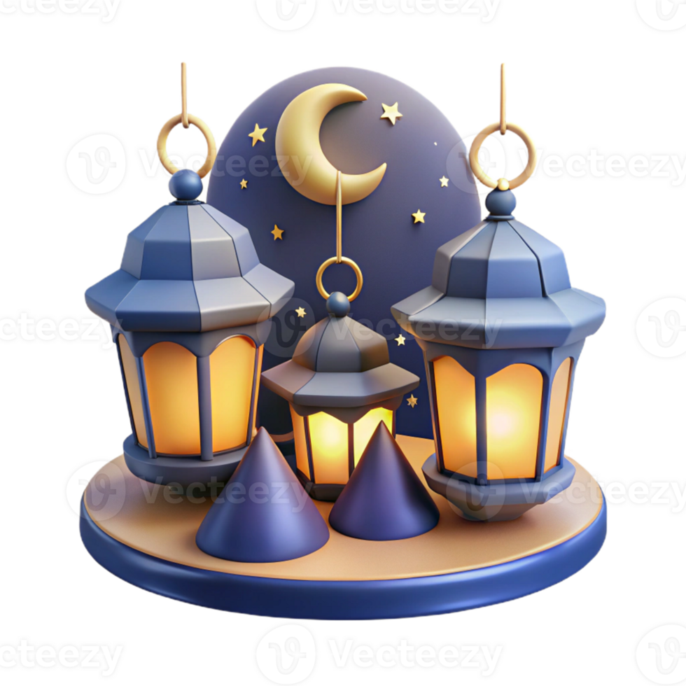 Festive Lanterns Crescent Moon A joyful scene of festive lanterns illuminating a crescent moon, capturing the essence of celebration in a digital world. png