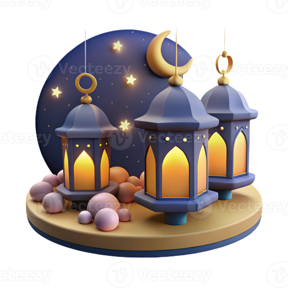 Festive Lanterns, Night Sky, 3D Render A joyful scene of festive lanterns illuminating the night sky, brought to life in a vibrant three-dimensional render. png