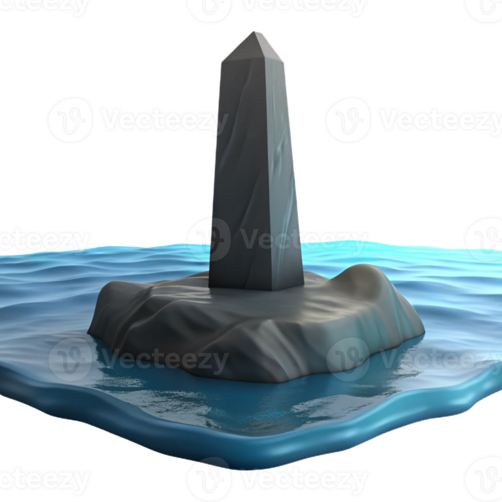 Stone Monument on an Island in Water in a Majestic Three Dimensional Scene of Historical Design png