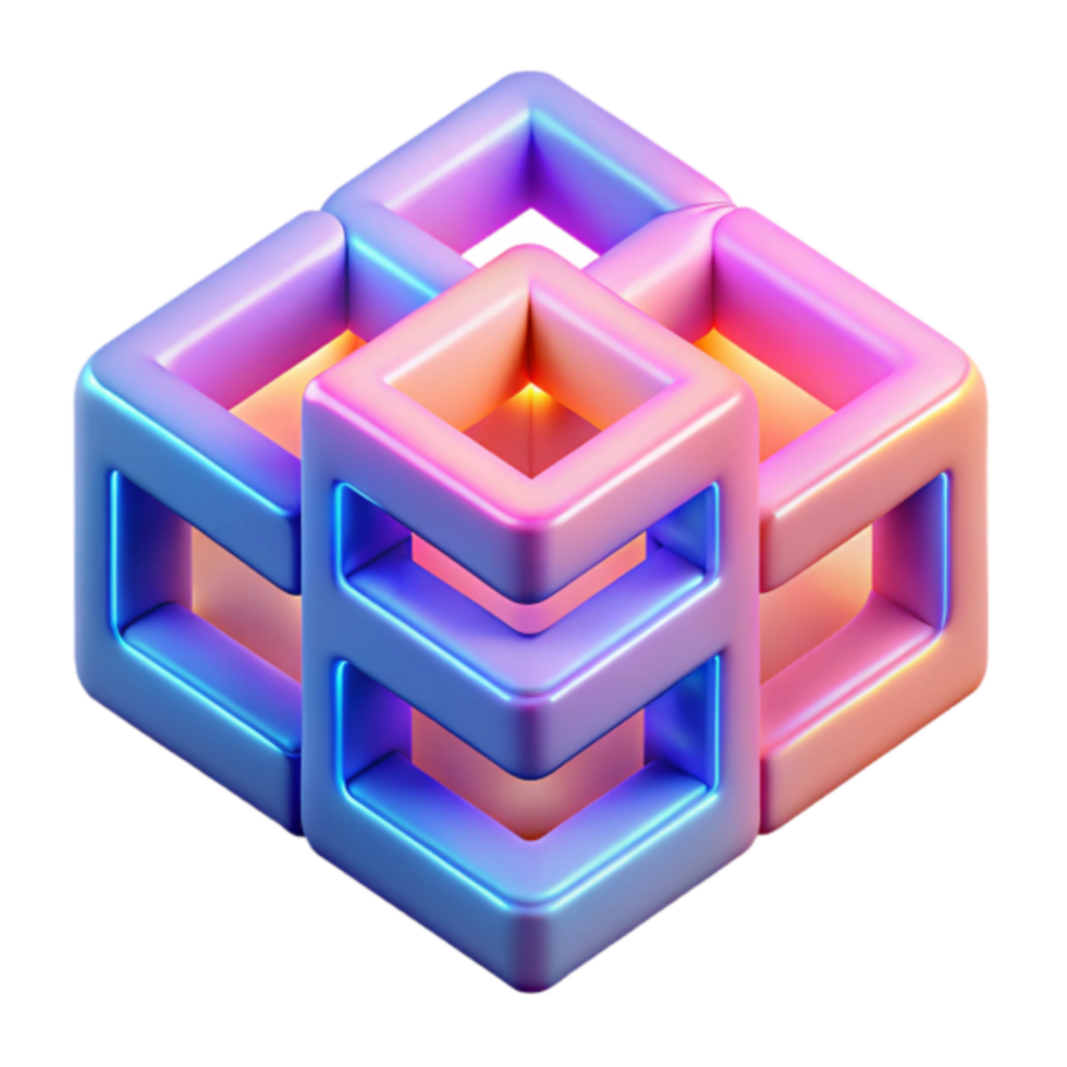 Abstract 3D Render Interlocking Cubes Gradient Colors png