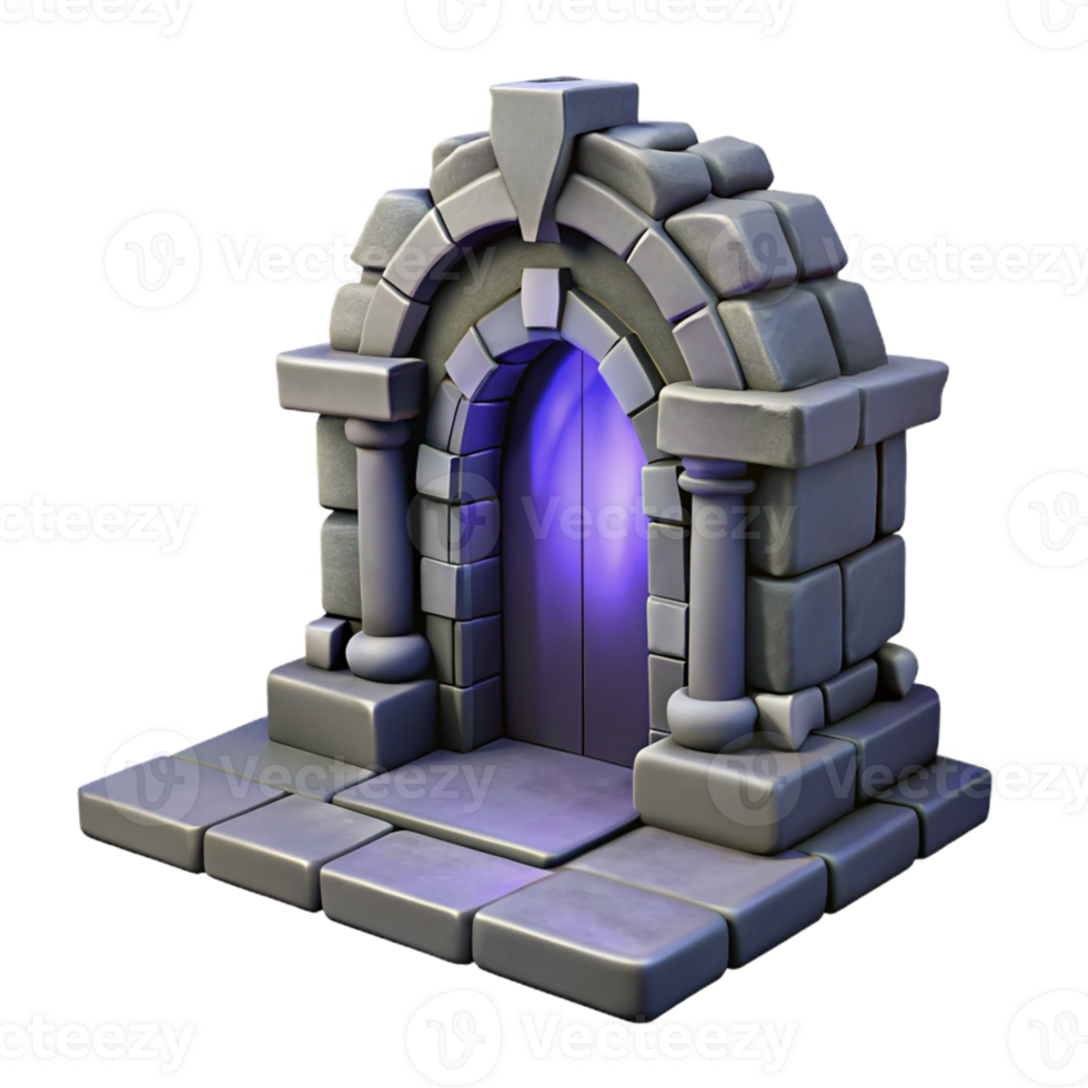 Stone Archway Door 3D Model A serene depiction of an archway door crafted from stone, brought to life in a stunning three-dimensional model. png