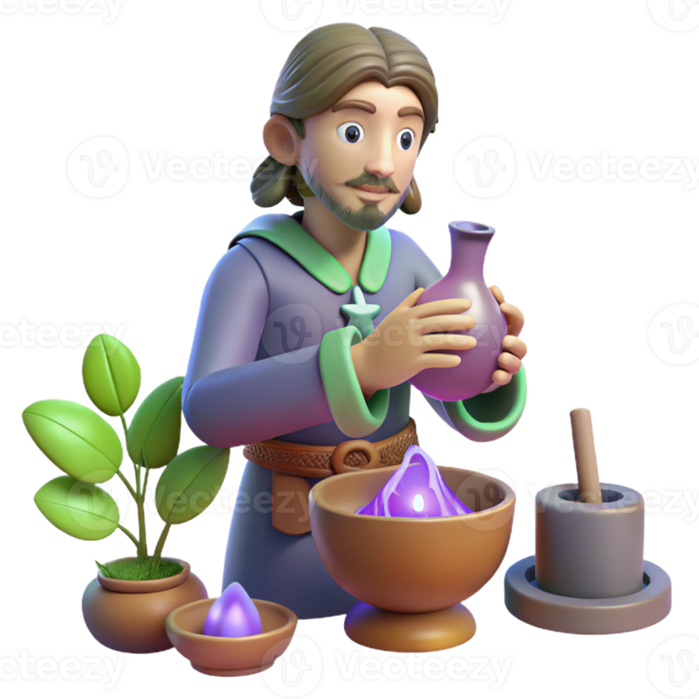 Fantasy Potion Maker in a Three Dimensional Model of Enchantment png