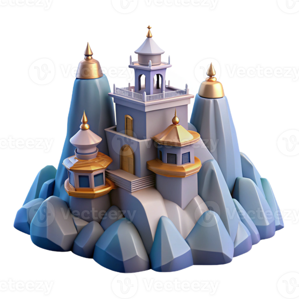 Mountaintop Temple 3D Model A majestic 3D model of a mountaintop temple, capturing its regal presence and cultural significance. png