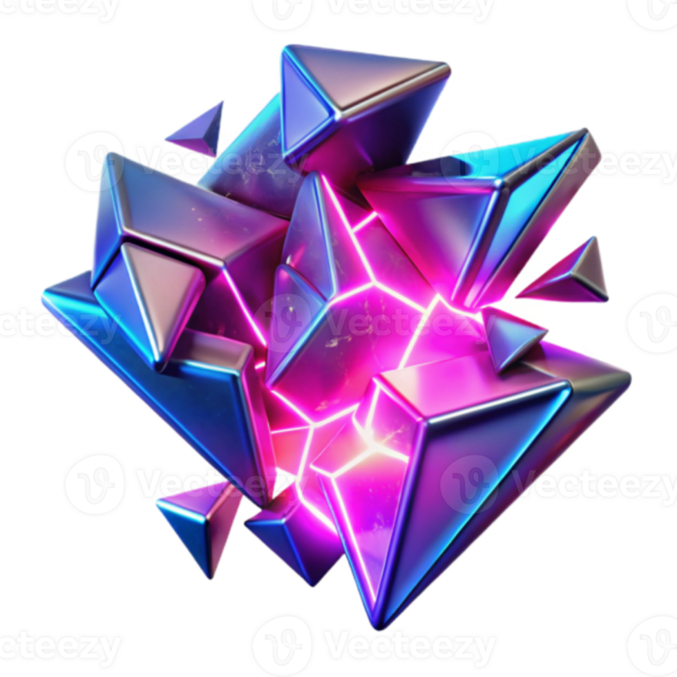 Abstract 3D Render of Glowing Prismatic Crystals png