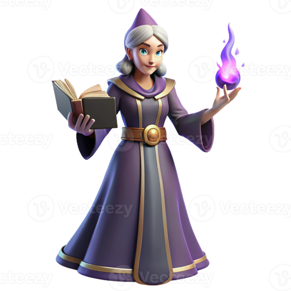 Fantasy Mage with Spellbook in a Magical Three Dimensional Scene of Enchantment png