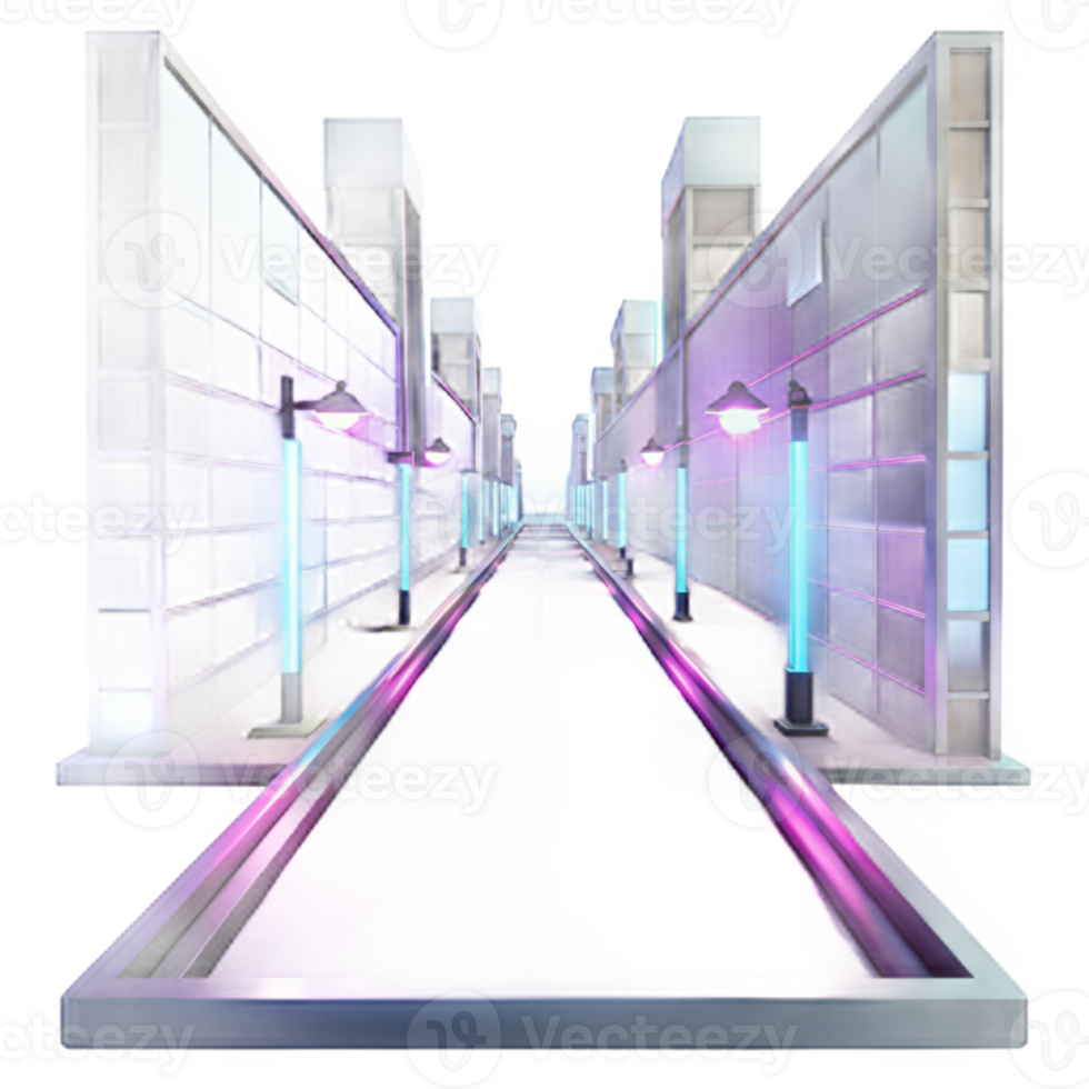 Neon City Alleyway in a Three Dimensional Render with Vibrant Lights and Urban Details png