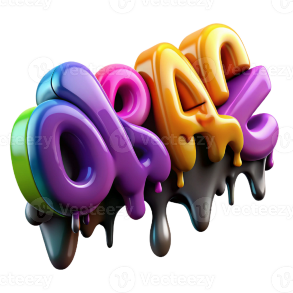 Vibrant 3D Render of Dripping Colorful Text Graphic png