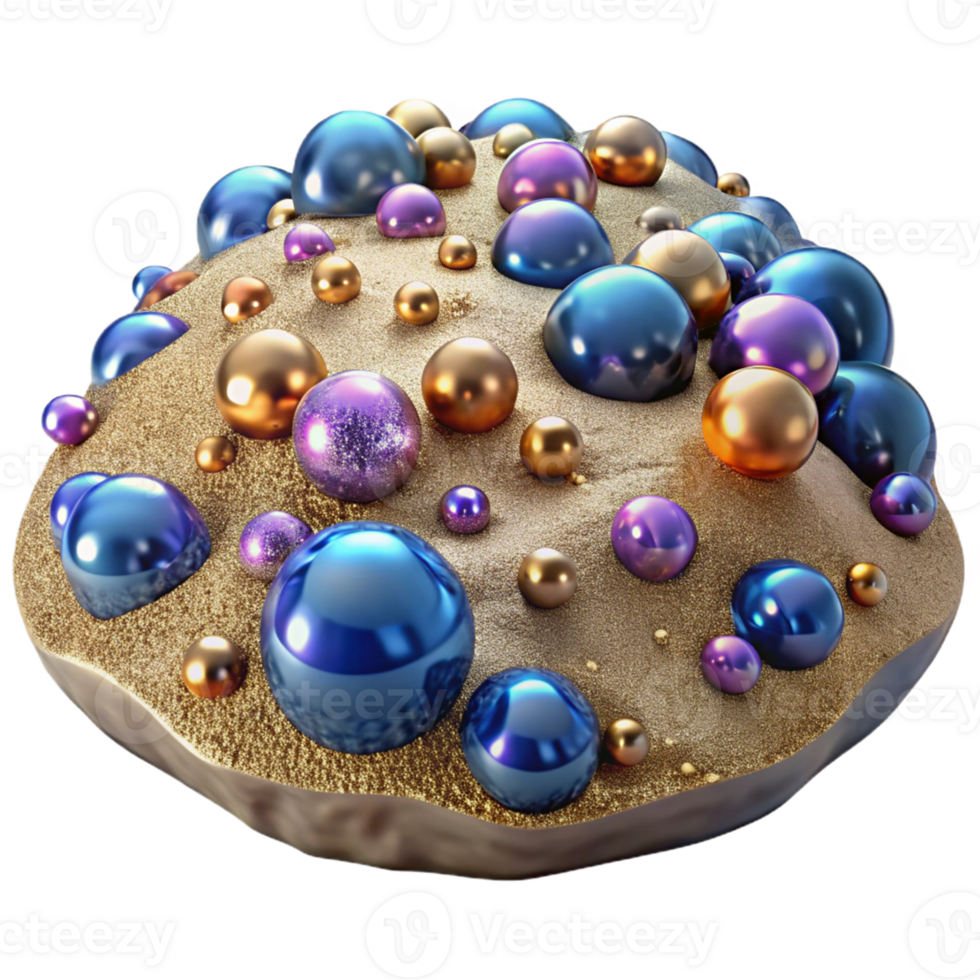 Shiny Spheres on a Golden Surface in a Radiant Three Dimensional Scene of Design png