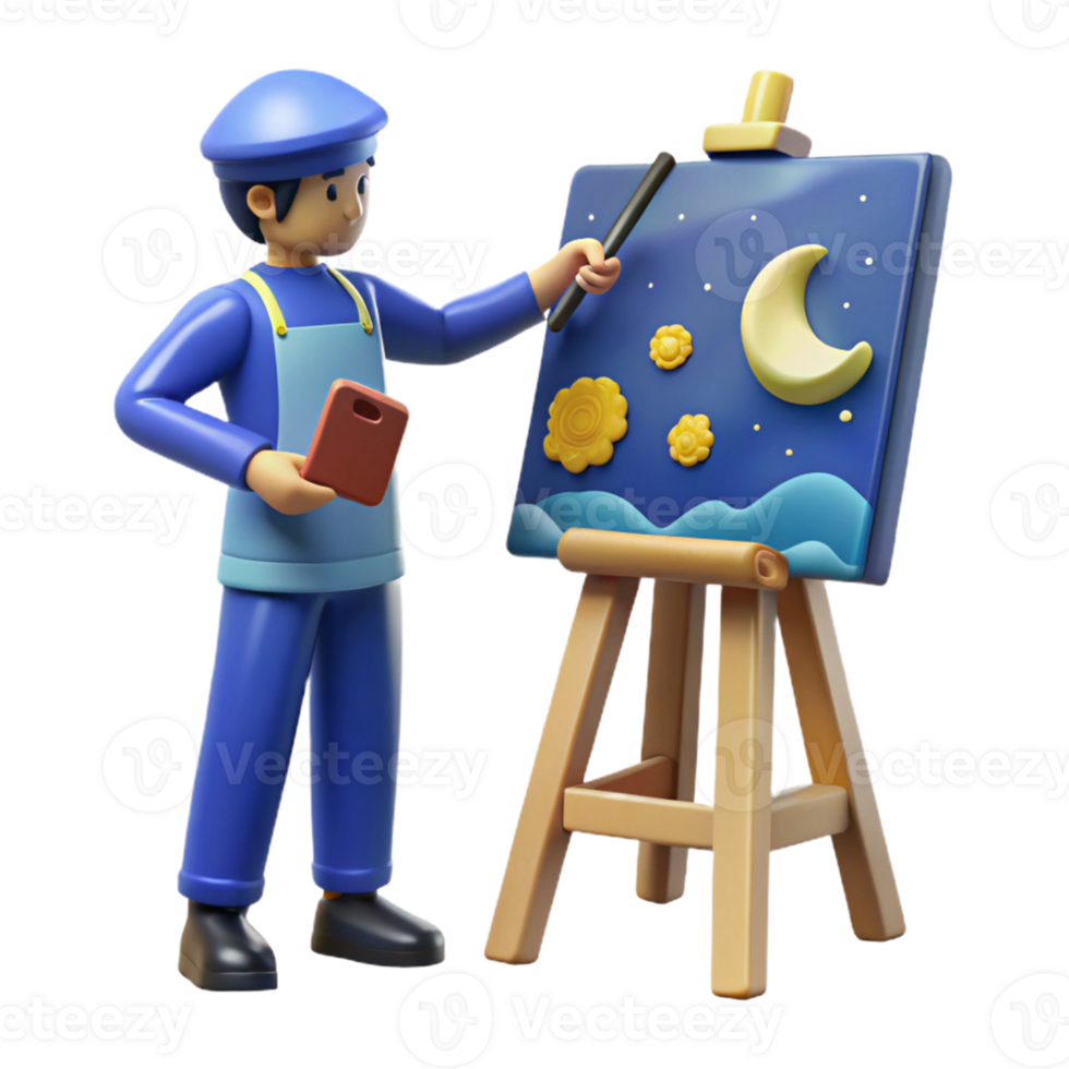 Night Sky Painting with an Artist at an Easel in a Creative Scene of Inspiration png