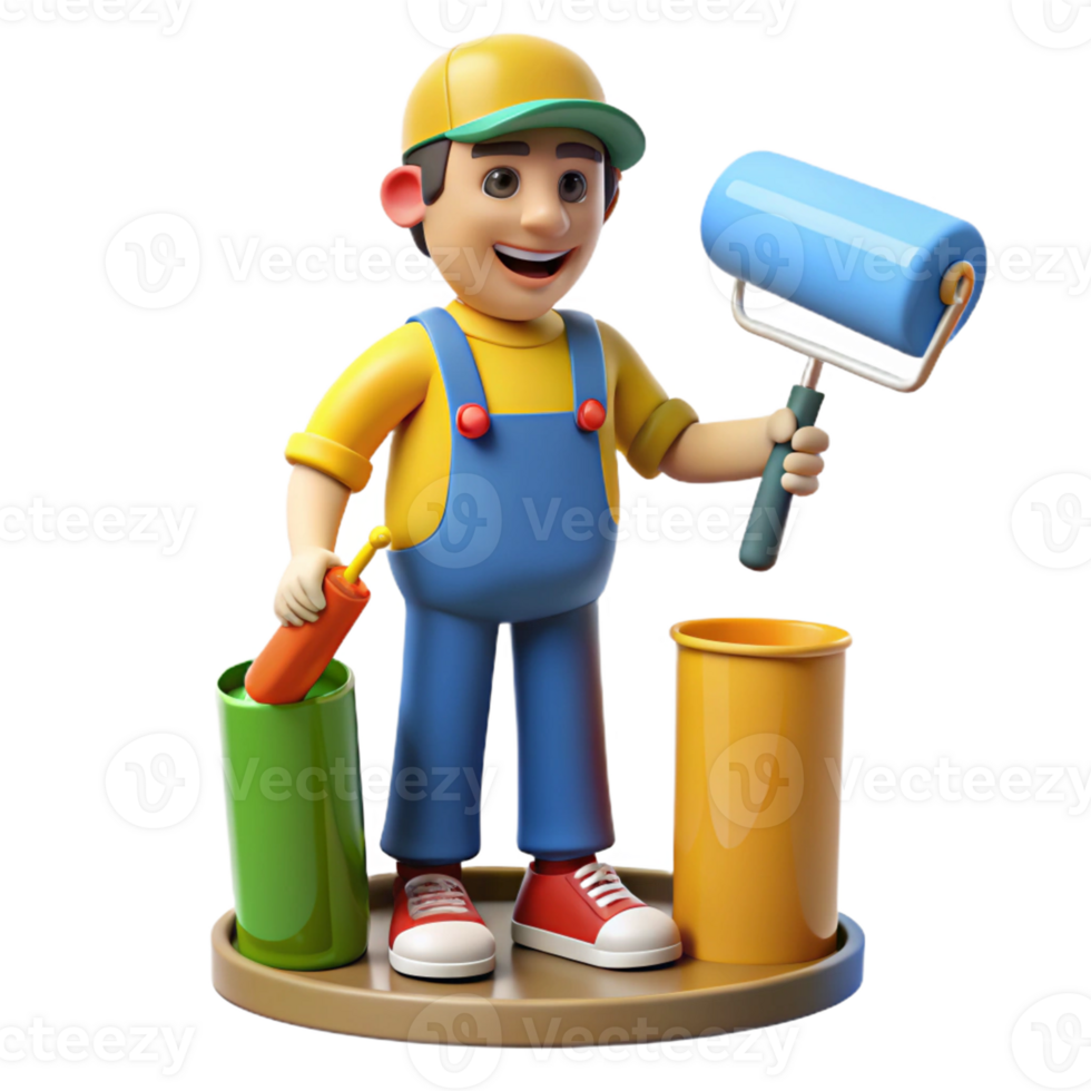 Painter Cartoon 3D Model - A whimsical 3D model of a cartoon painter capturing their playful and artistic presence png