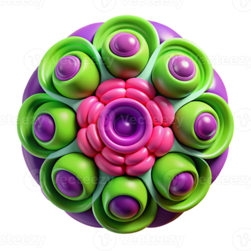 Vibrant 3D Abstract Mandala Illustration Green Pink Purple png