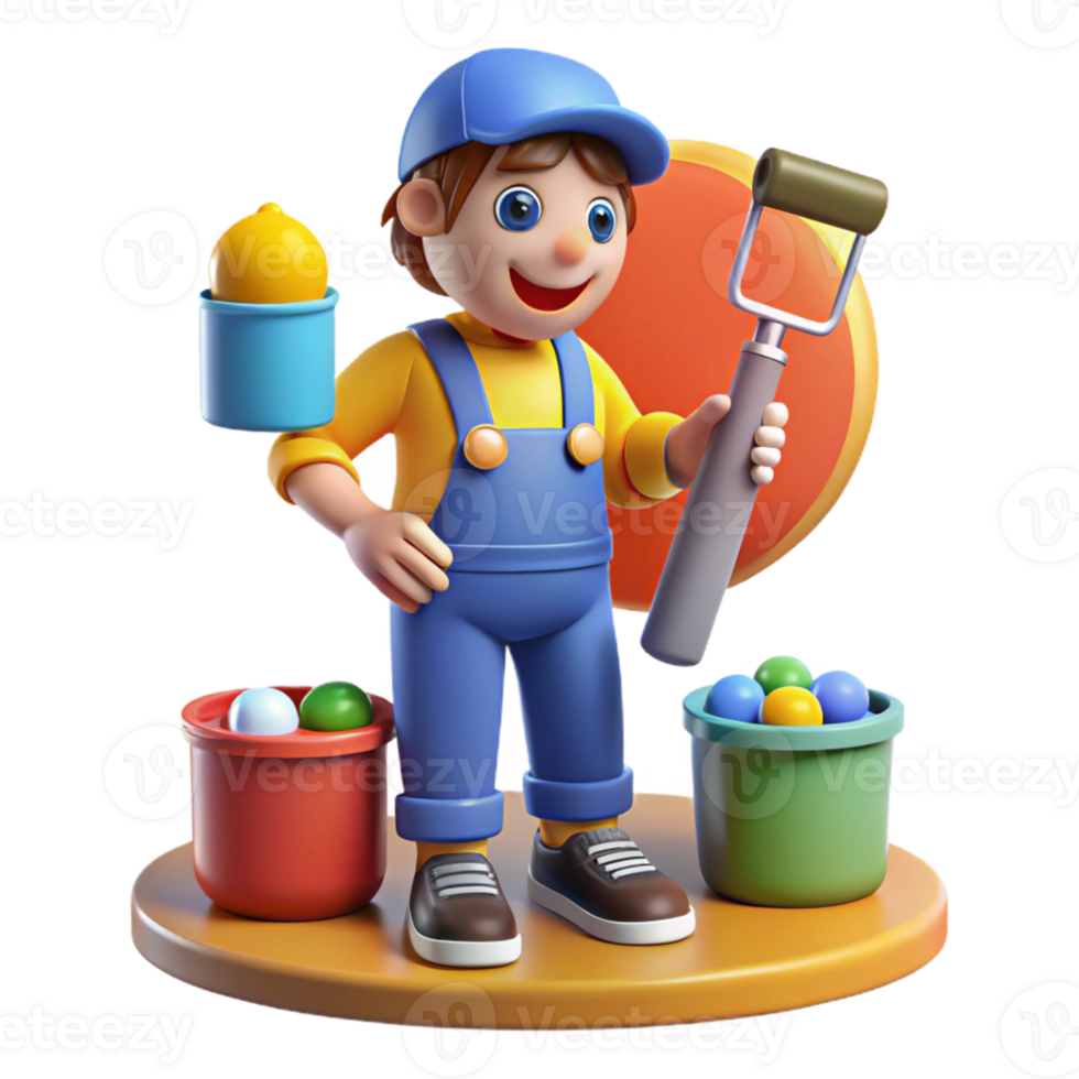Handyman Cartoon with Paint Roller - A whimsical depiction of a cartoon handyman with a paint roller capturing his playful and endearing nature png