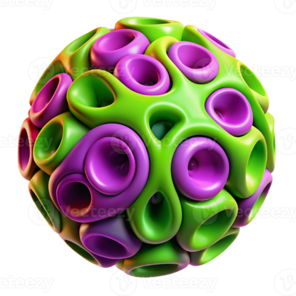 Abstract 3D Render Green Purple Sphere Organic Shapes Illustration png
