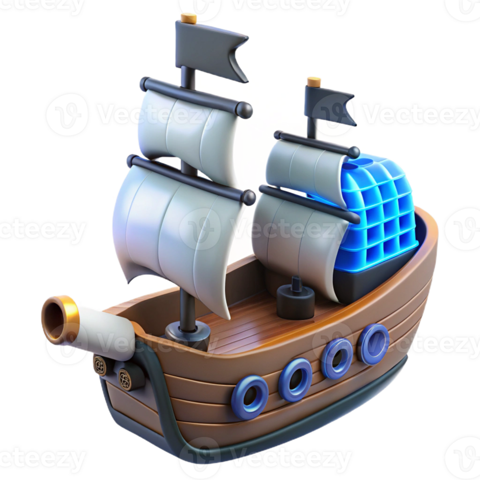 Cartoon Ship 3D Model A whimsical depiction of a ship brought to life in a playful three-dimensional model. png