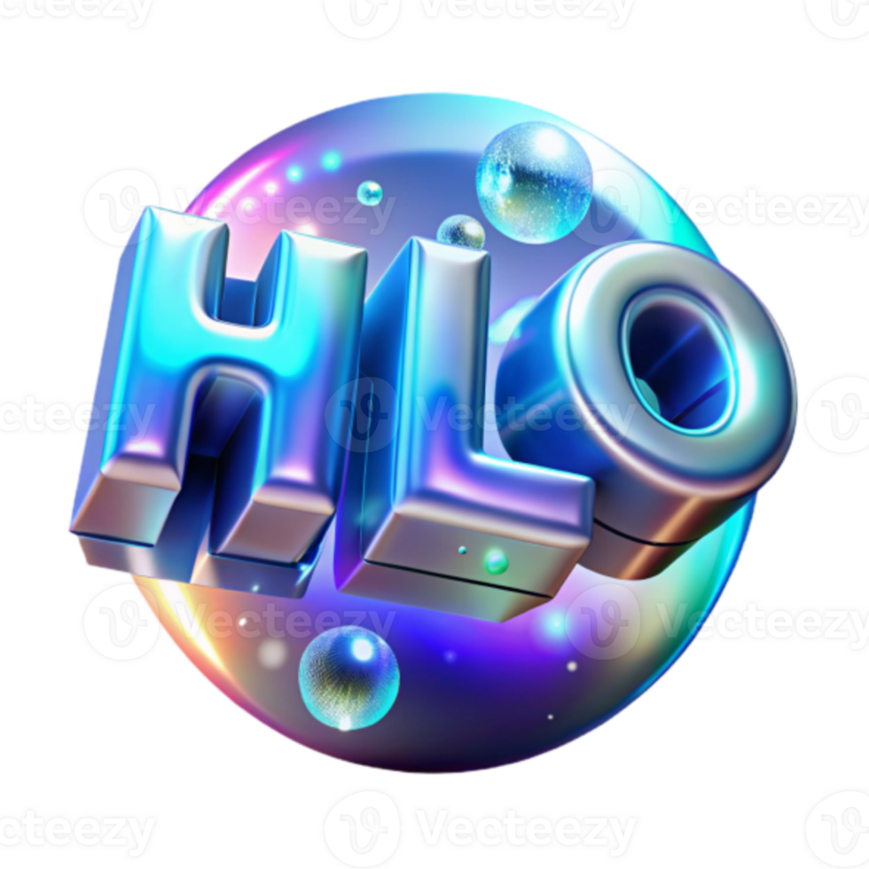 HLO 3D Render Shiny Metallic Text Bubble Background png