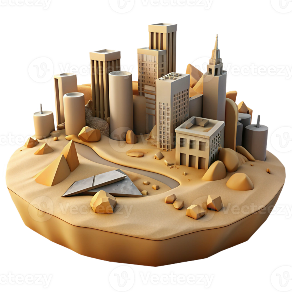 Cityscape Sands of Time A dynamic depiction of a cityscape navigating the sands of time, capturing the essence of urban innovation. png