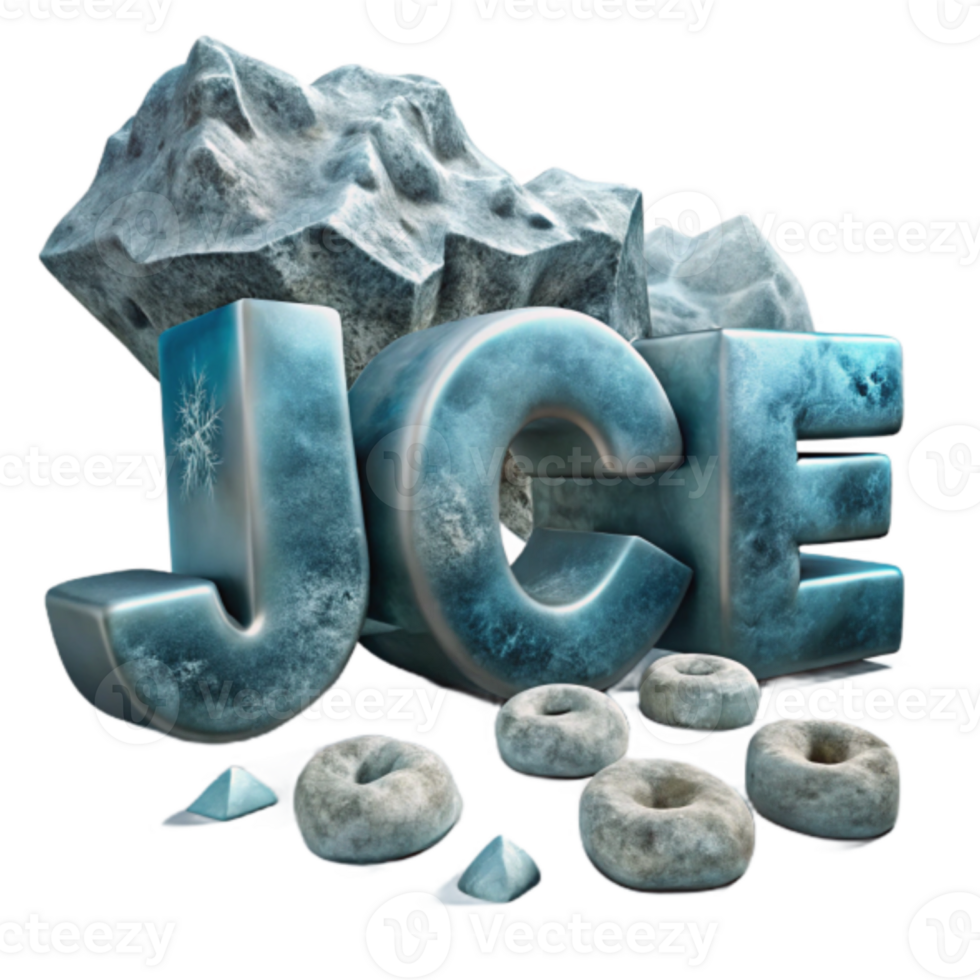 Icy 3D Text Effect with Frozen Donuts Illustration png