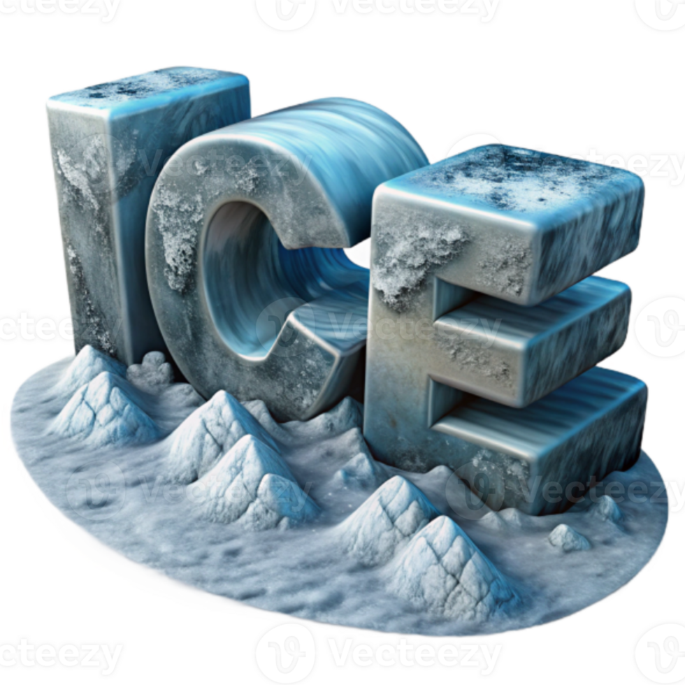 Icy 3D Textured Word ICE Render Glacial Winter Background Illustration png