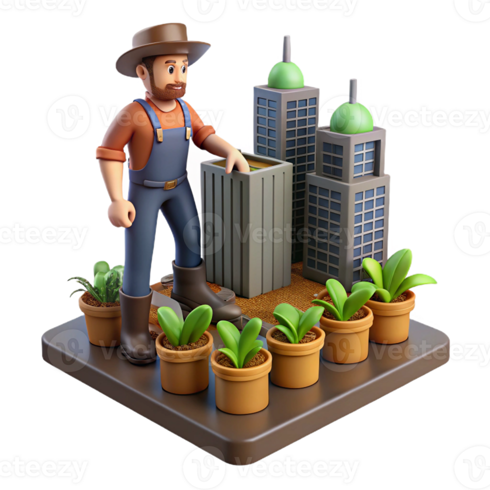 Urban Farming Rooftop Gardening A dynamic depiction of a garden navigating a rooftop, capturing the essence of urban farming in a digital world. png