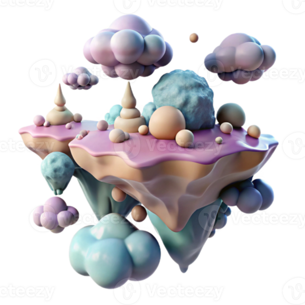 Whimsical 3D Render Floating Island Abstract Background Pastel Colors png