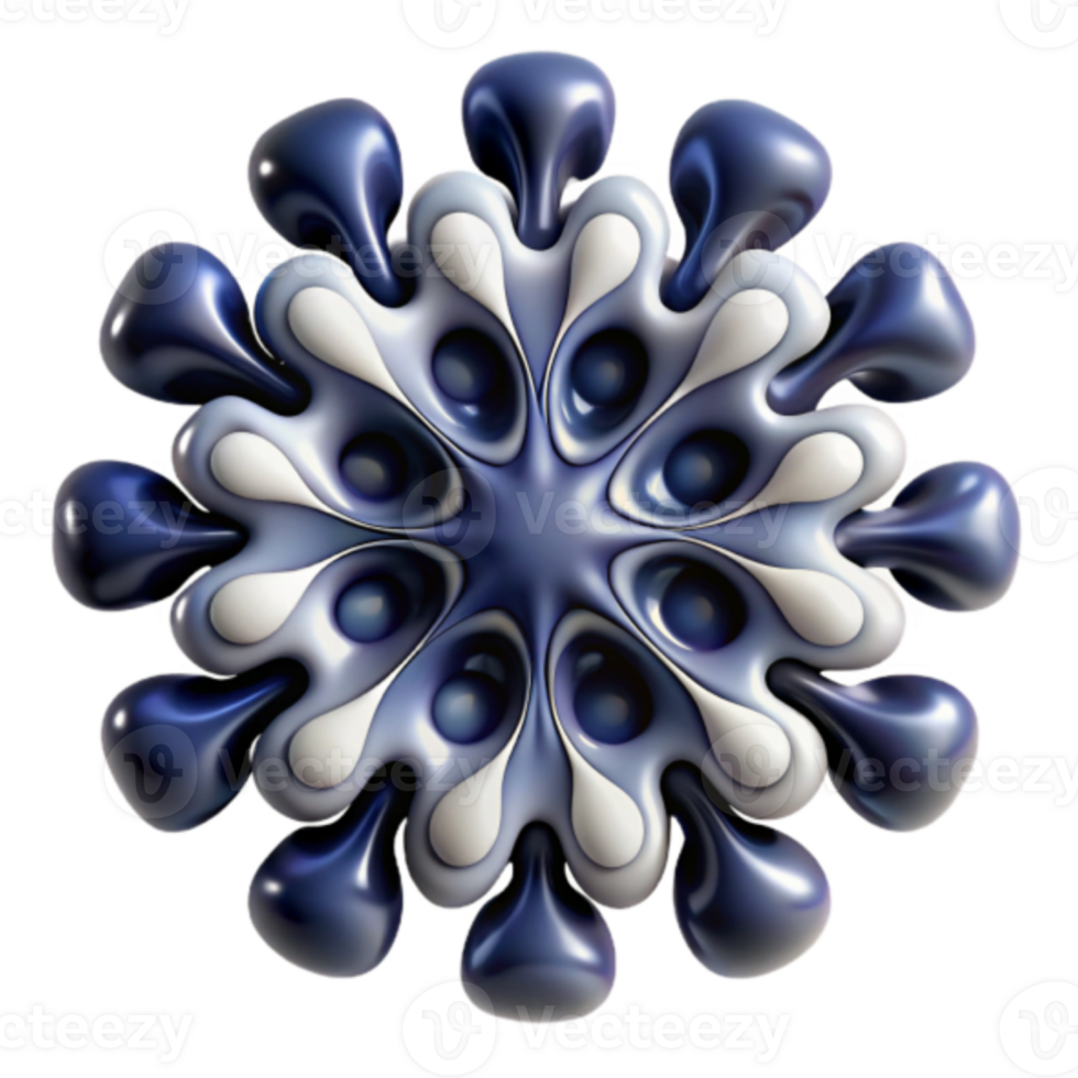 Abstract 3D Render of a Blue and White Organic Form, Intricate Design, Swirling Pattern, Symmetrical, Detailed, Microscopic View, Viral Structure, Digital Art, Geometric Shapes, Fluid Dynamics png