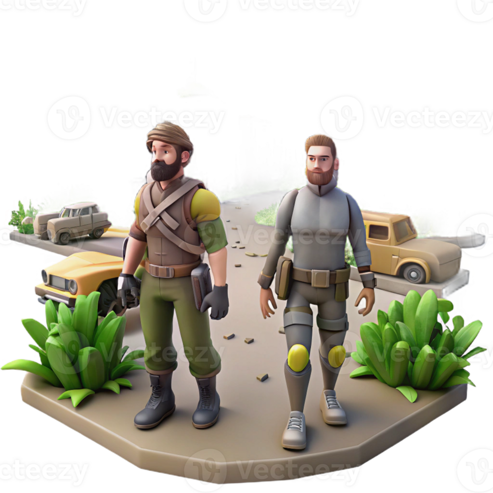 Post-Apocalyptic Explorers in a Three Dimensional Scene of Adventure png
