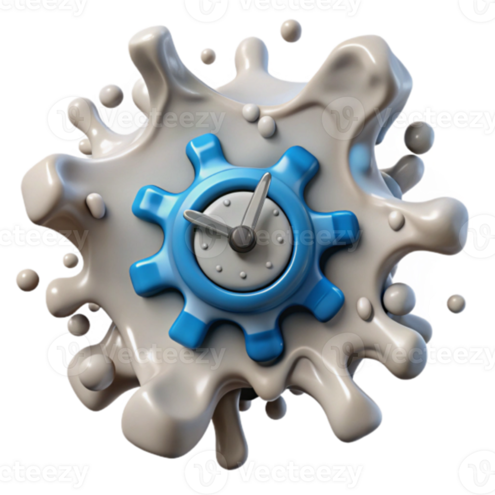 3D Render of Time Management Abstract Background with Clock Gear in Milk Splash png