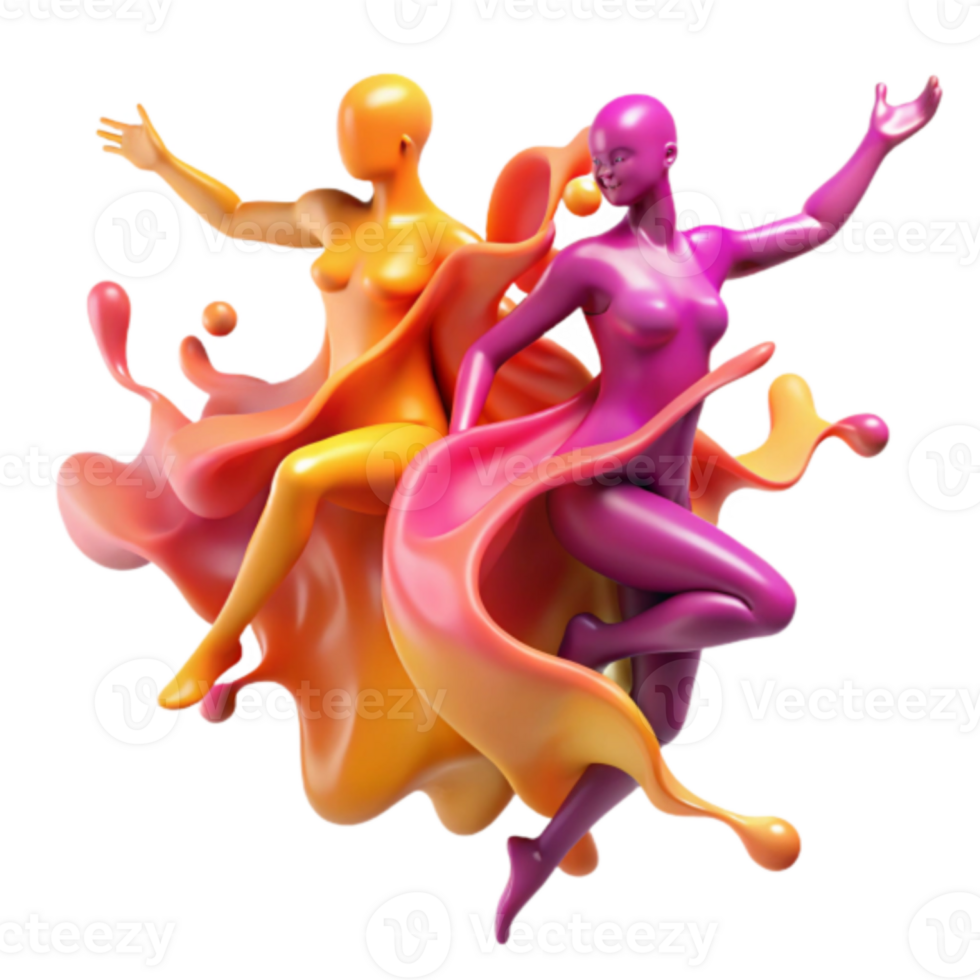 Dynamic 3D Render of Two Figures in Colorful Liquid Splash png