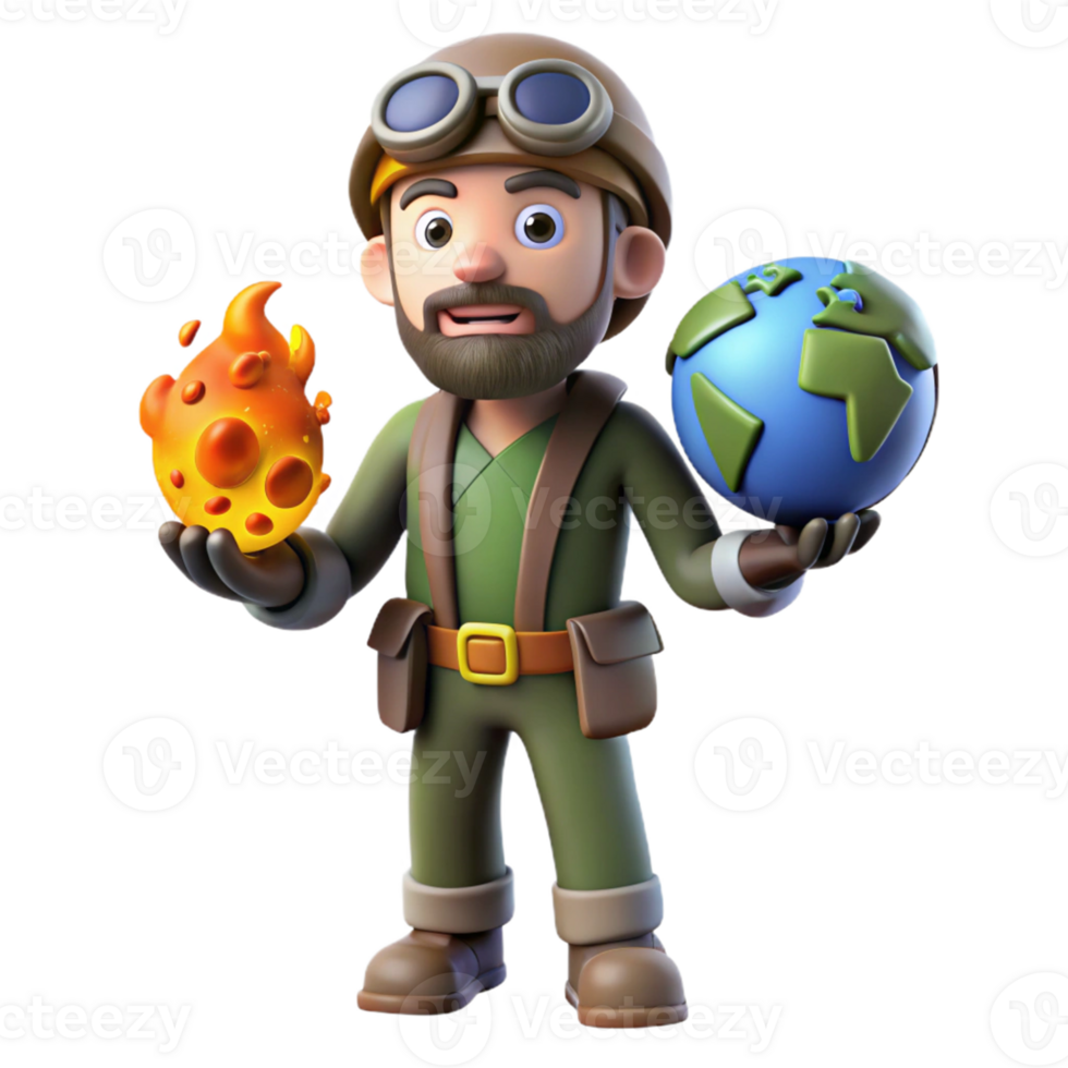 Explorer with Fire and Earth in a Mystical Setting with Enchanting Atmosphere png