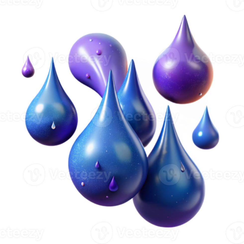 Abstract 3D Render of Blue and Purple Droplets png