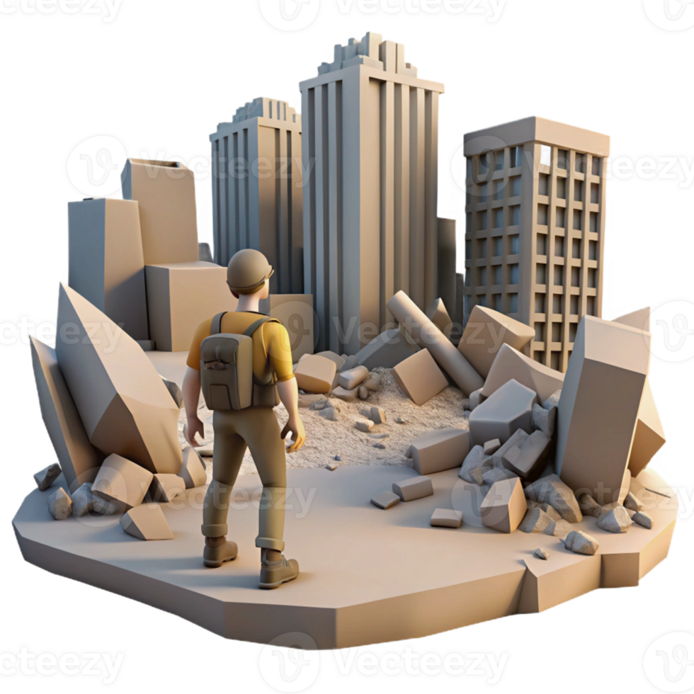 Post Disaster City Exploration - A dynamic depiction of a city exploration in a post disaster setting capturing the essence of adventure and discovery png