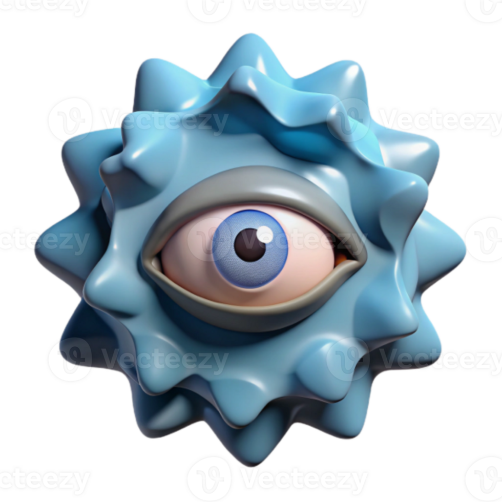 3D Render of a Spiky Blue Eye Creature Illustration png