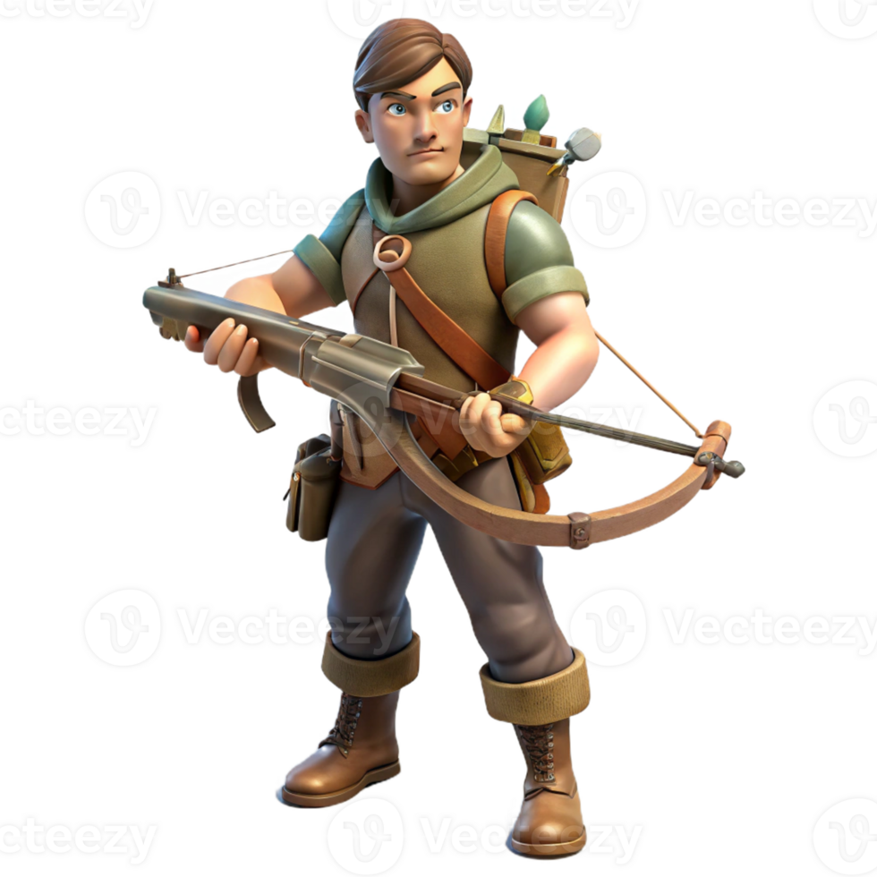 Hunter with Crossbow A dynamic depiction of a hunter wielding a crossbow, ready for adventure in a digital realm. png