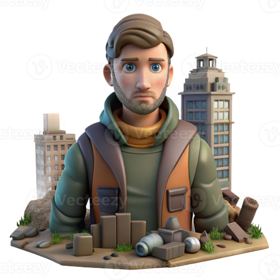 Post Apocalyptic Man 3D Model - A dynamic 3D model of a man in a post apocalyptic setting capturing his realistic features and historical elements png
