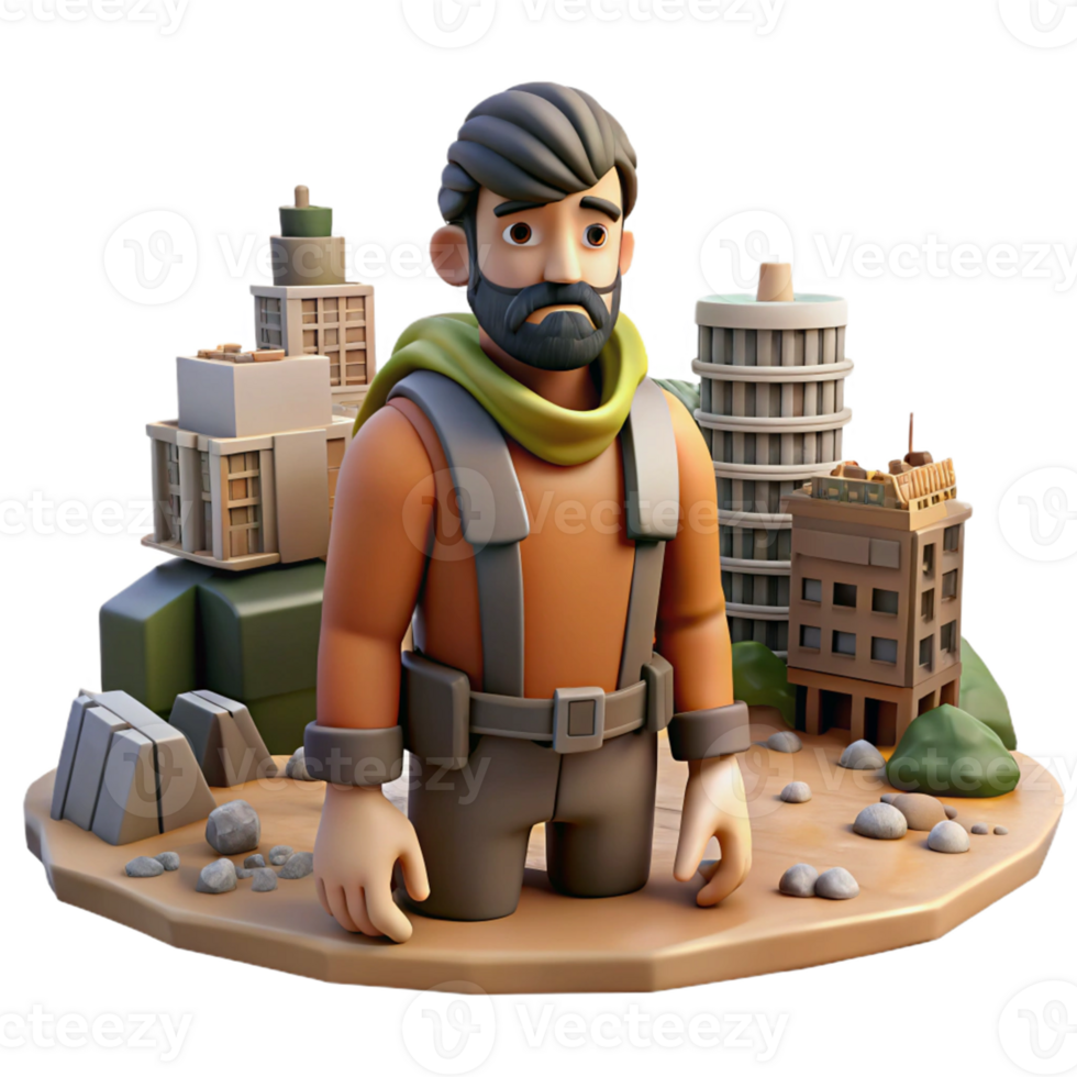 Three Dimensional Render Post-Apocalyptic Survivor in a Dynamic Scene of Adventure png