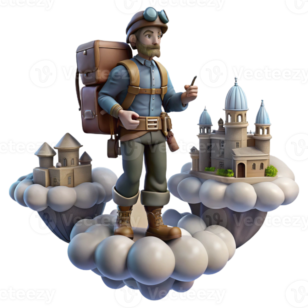 Cloud Castles Depicting a Traveler's Enchanting Journey through the Skies png