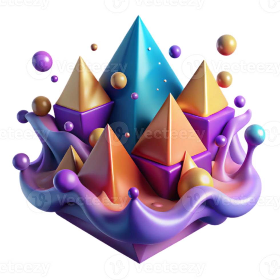 Vibrant 3D Abstract Background with Geometric Shapes and Liquid Elements png