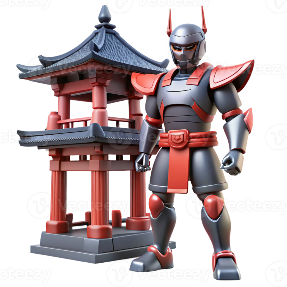 Cybernetic Samurai Asian Temple in a Futuristic Three Dimensional Scene of Cultural Design png