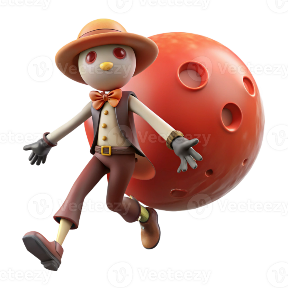 3D Animated Character with Planet - A dynamic 3D render of a character with a planet capturing the essence of space adventure and discovery png
