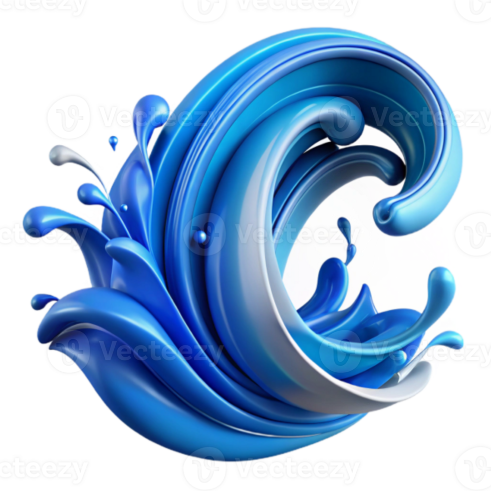 Abstract 3D Render Blue Water Wave Splash Illustration png