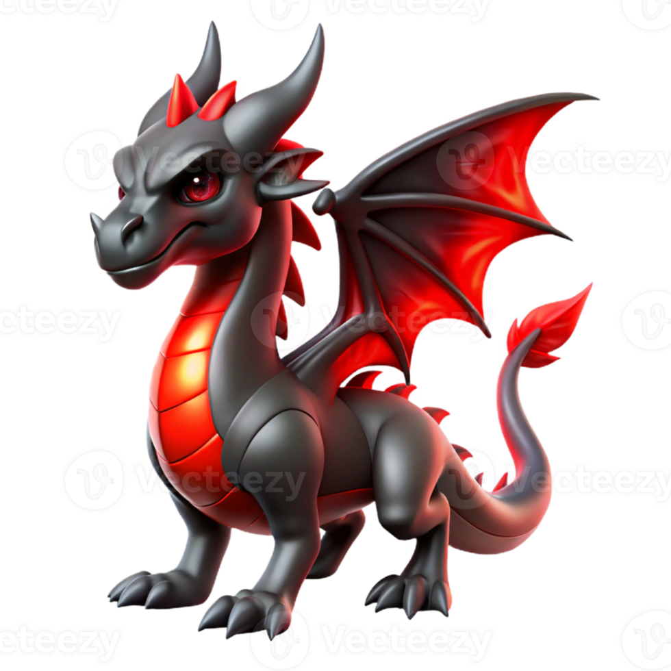 Red and Black Dragon Fantasy Art - A dramatic depiction of a red and black dragon capturing its intense and powerful presence png