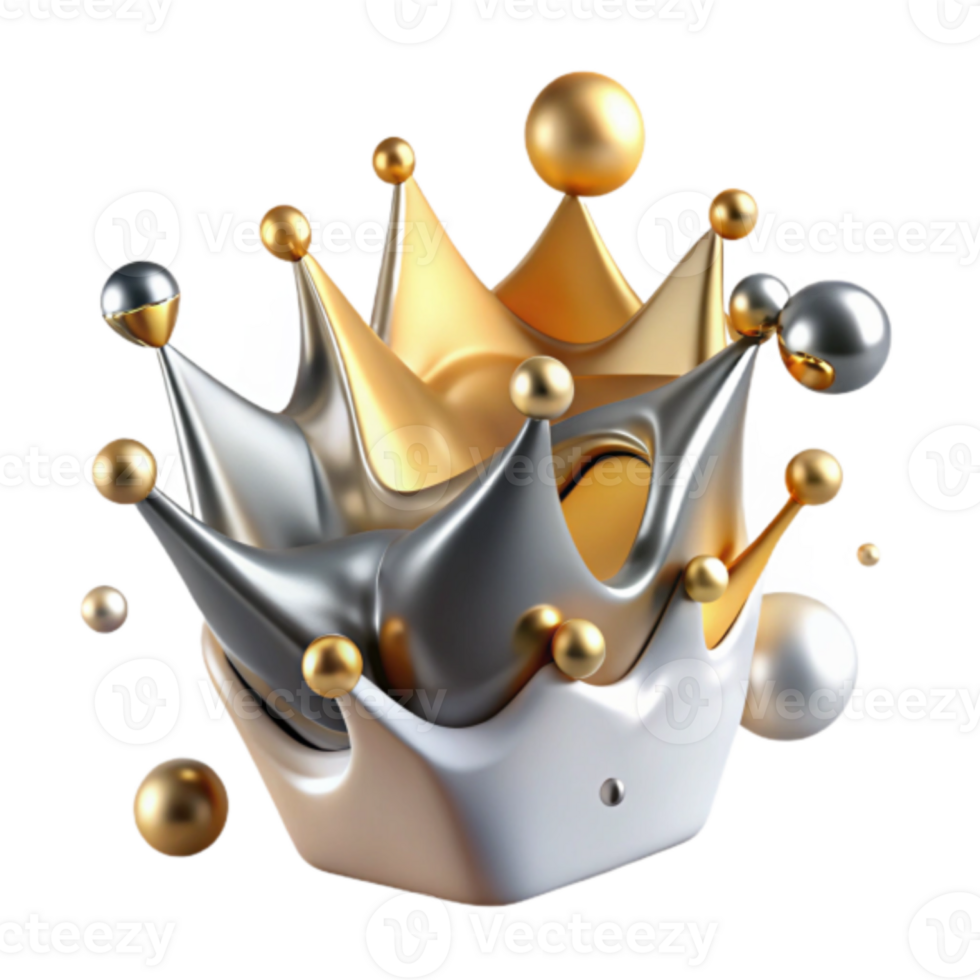 Abstract 3D Gold and Silver Crown Splash Illustration png