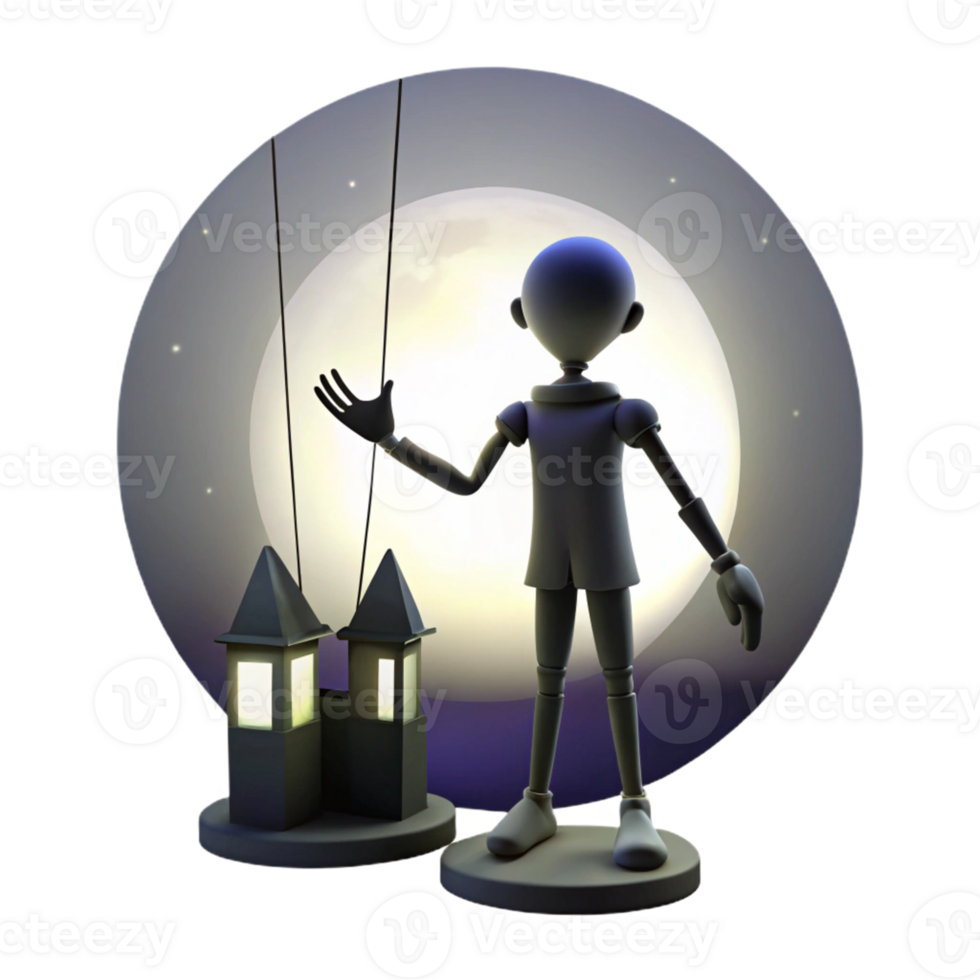 Puppet in a Moonlit Night in a Whimsical Three Dimensional Scene of Fantasy png
