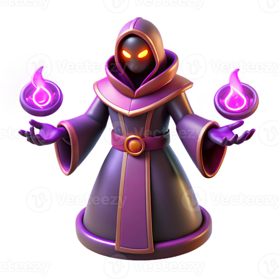 Dark Wizard with Purple Flames A magical scene of a wizard navigating a world of purple flames, capturing the essence of enchantment in a digital world. png