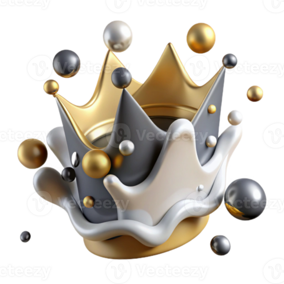 3D Render of a Regal Crown Submerged in a Liquid Wave png