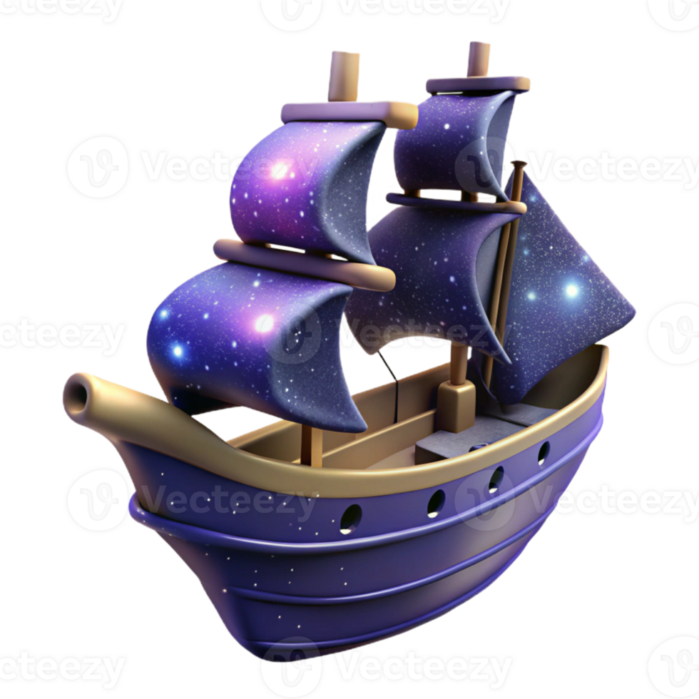 Galaxy Ship 3D Render A dynamic depiction of a ship navigating the digital galaxy, captured in a stunning three-dimensional render. png