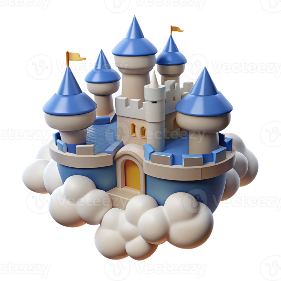 Fairytale Castle in Clouds in a Majestic Three Dimensional Scene of Enchantment png